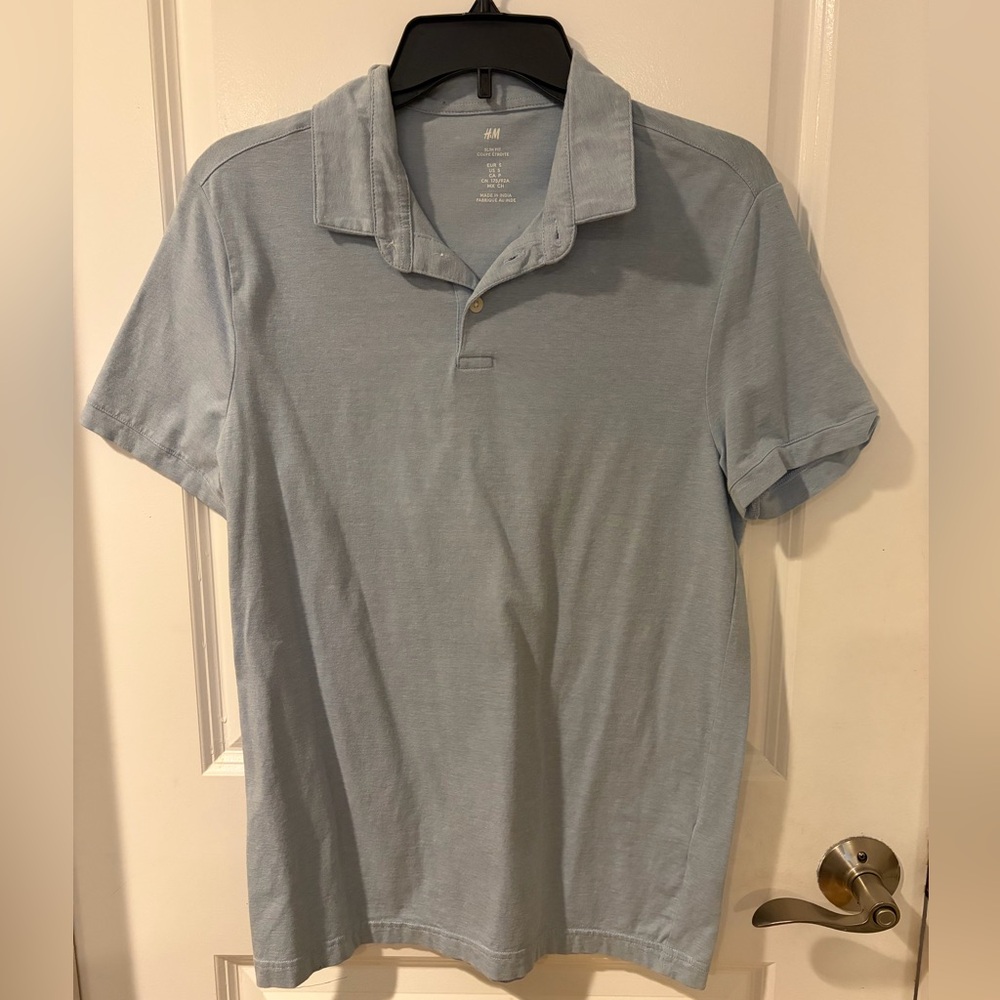 H&M Men’s Slim Fit Polo Shirt Light Blue Size S